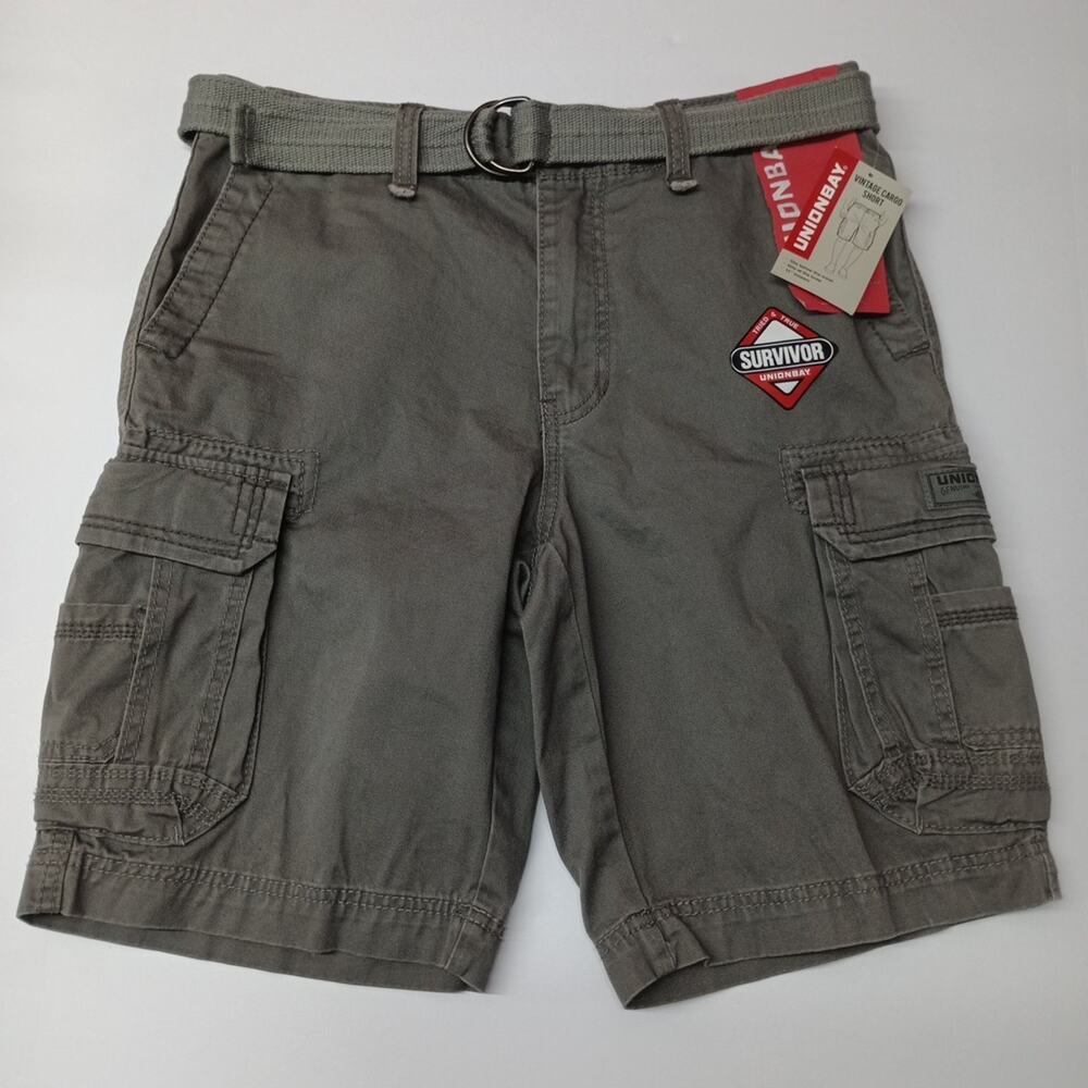 Union Bay Cargo Shorts Men's Size 32 11” Ins Gray Goose Belt